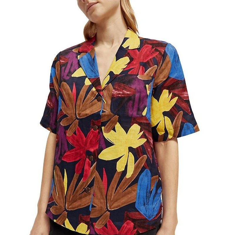 Women's Printed Linen Camp Shirt