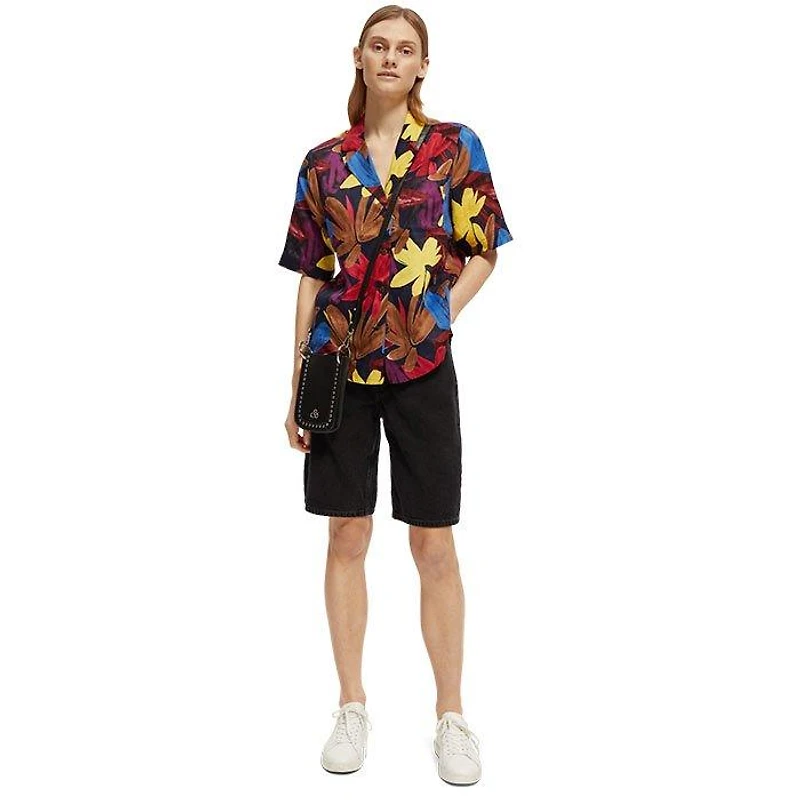 Women's Printed Linen Camp Shirt