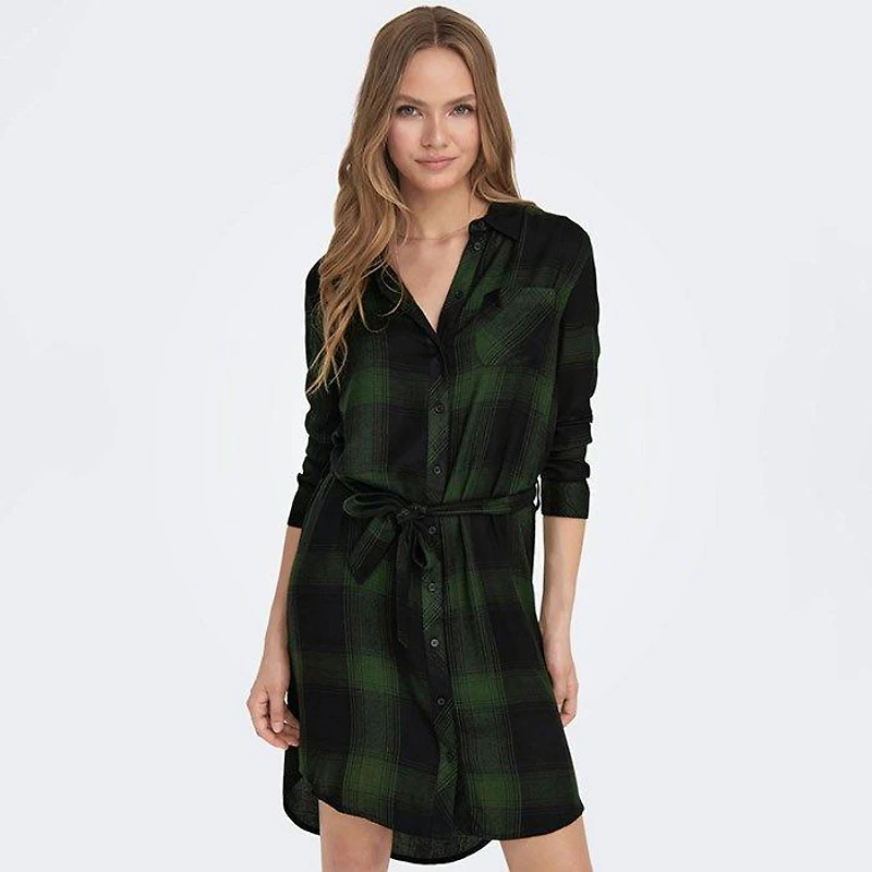 Women's Woven Checked Shirt Dress