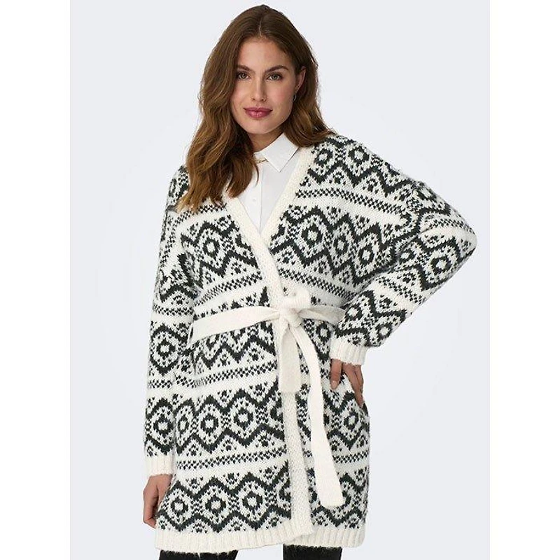 Women's Jacquard Belted Cardigan