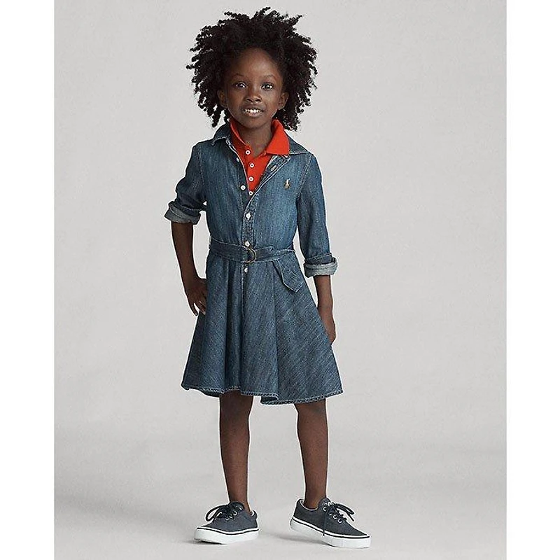 Girls' [5-6X] Belted Cotton Denim Shirt Dress