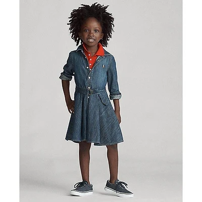 Girls' [5-6X] Belted Cotton Denim Shirt Dress