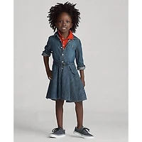 Girls' [5-6X] Belted Cotton Denim Shirt Dress