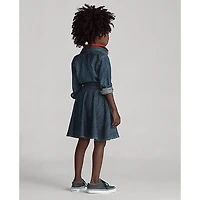 Girls' [5-6X] Belted Cotton Denim Shirt Dress