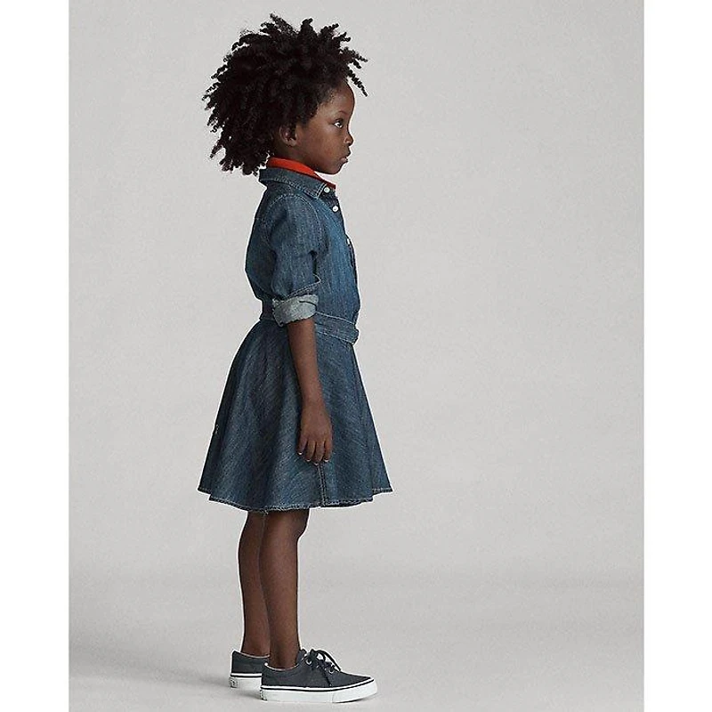 Girls' [5-6X] Belted Cotton Denim Shirt Dress