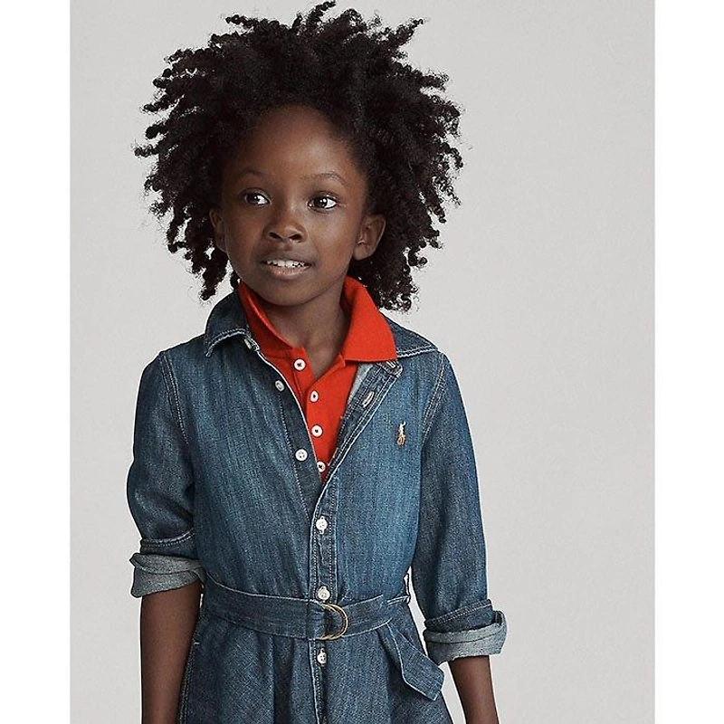 Girls' [5-6X] Belted Cotton Denim Shirt Dress