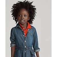 Girls' [5-6X] Belted Cotton Denim Shirt Dress
