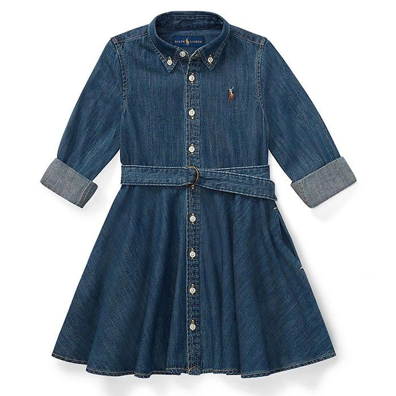 Girls' [5-6X] Belted Cotton Denim Shirt Dress