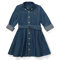 Girls' [5-6X] Belted Cotton Denim Shirt Dress