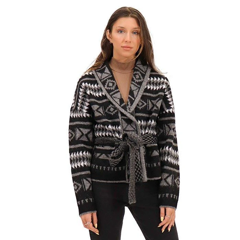 Women's Knit Pattern Belted Sweater