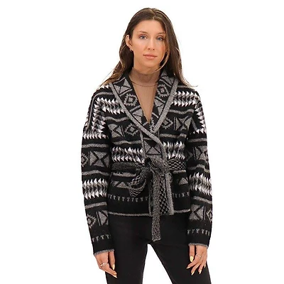 Women's Knit Pattern Belted Sweater