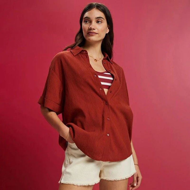 Women's Oversized Crinkle Shirt Blouse
