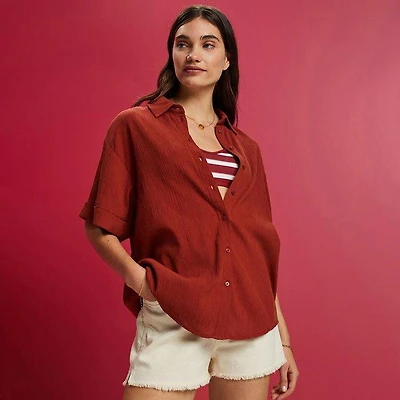 Women's Oversized Crinkle Shirt Blouse