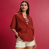 Women's Oversized Crinkle Shirt Blouse