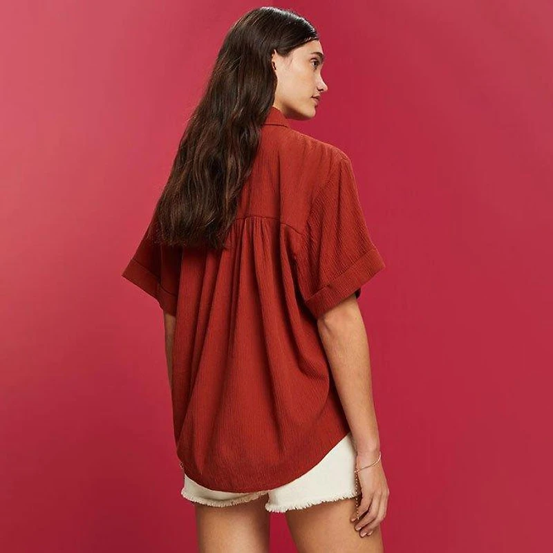 Women's Oversized Crinkle Shirt Blouse