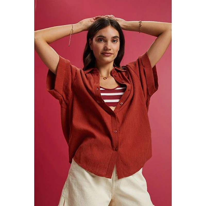 Women's Oversized Crinkle Shirt Blouse