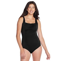 Women's Adjustable Solid Shirred One-Piece Swimsuit (Plus Size)