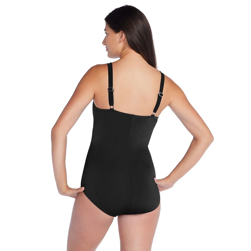 Women's Adjustable Solid Shirred One-Piece Swimsuit (Plus Size)