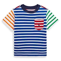 Boys' [2-7] Striped Cotton Jersey Pocket T-Shirt