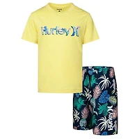 Boys' [4-7] Tropical Palm Rashguard + Swim Trunk Two-Piece Set