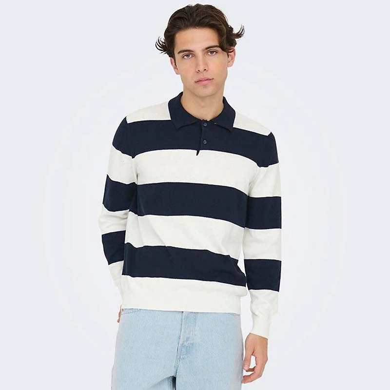 Men's Stripe Knit Long Sleeve Polo