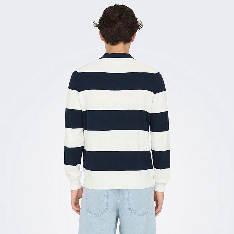 Men's Stripe Knit Long Sleeve Polo