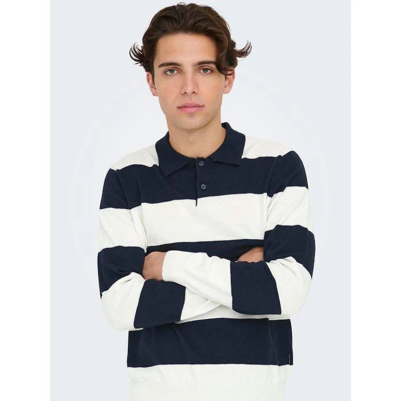 Men's Stripe Knit Long Sleeve Polo