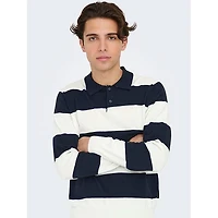 Men's Stripe Knit Long Sleeve Polo