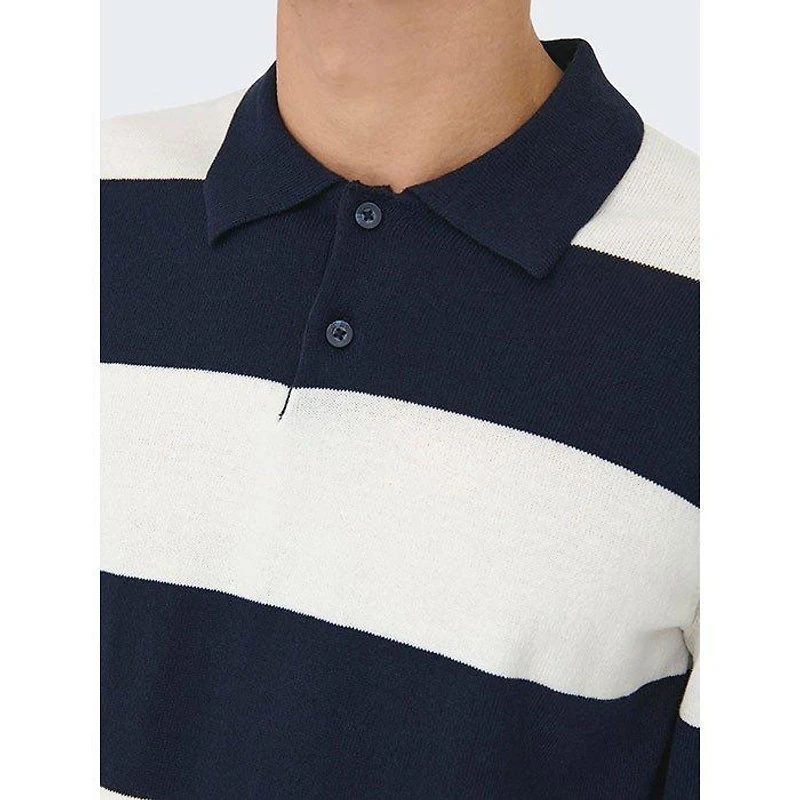 Men's Stripe Knit Long Sleeve Polo