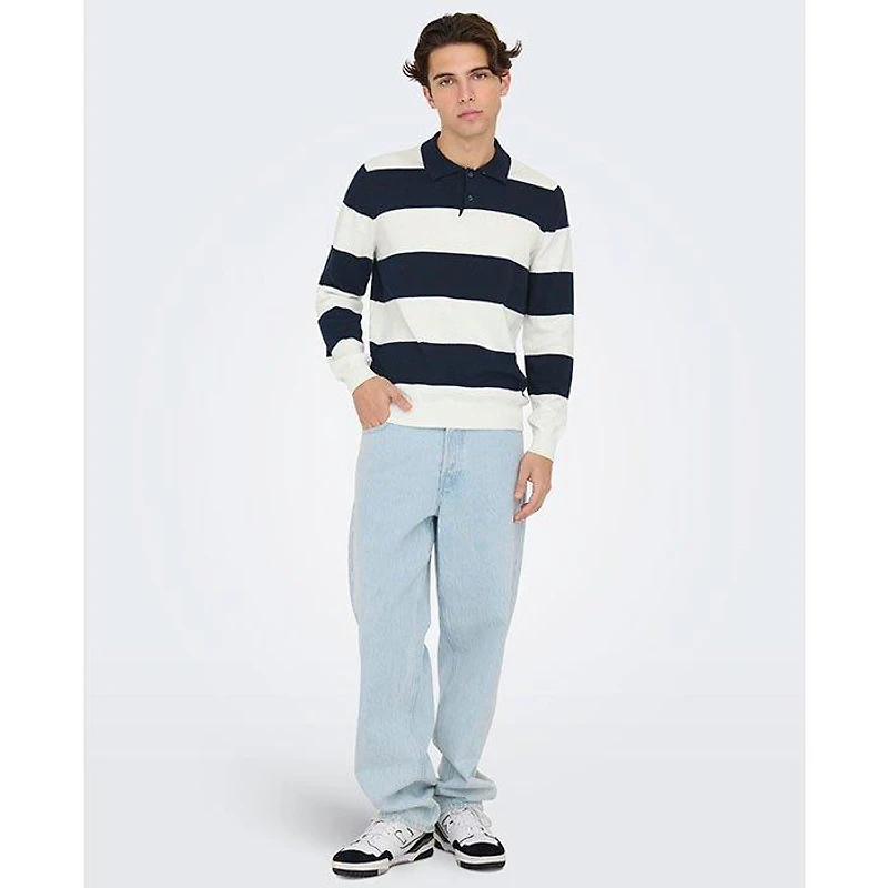 Men's Stripe Knit Long Sleeve Polo