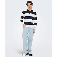 Men's Stripe Knit Long Sleeve Polo