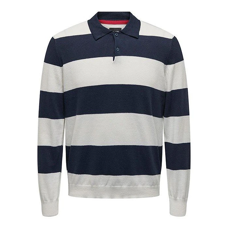 Men's Stripe Knit Long Sleeve Polo