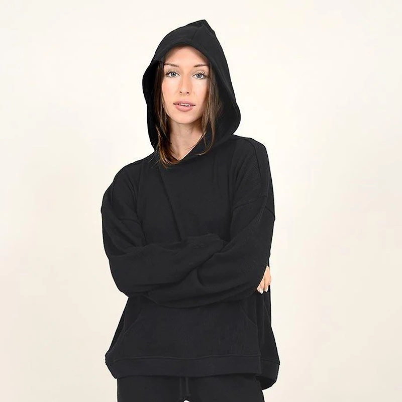 Women's Waffle Hooded Long Sleeve Top