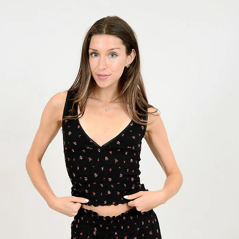 Women's Floral Ribbed Tank Top