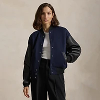 Women's Leather-Sleeve Bomber Jacket