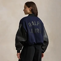 Women's Leather-Sleeve Bomber Jacket