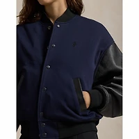 Women's Leather-Sleeve Bomber Jacket