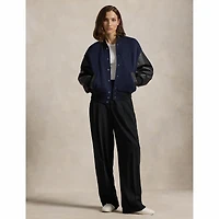 Women's Leather-Sleeve Bomber Jacket