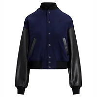 Women's Leather-Sleeve Bomber Jacket