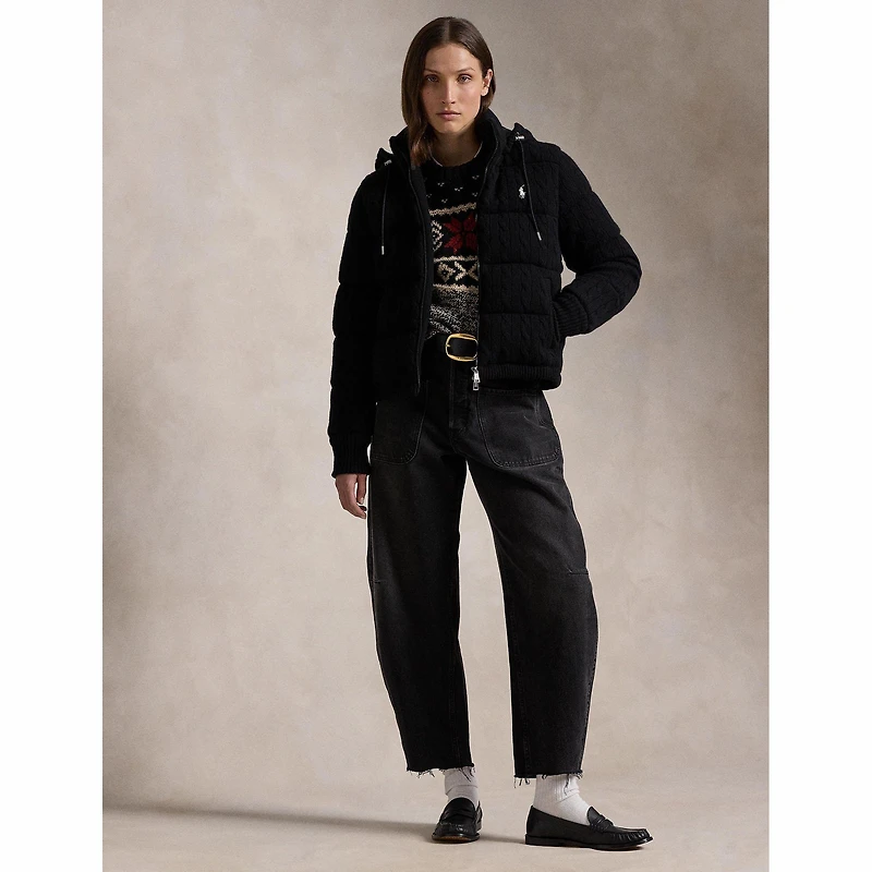 Women's Cable-Knit Hooded Down Jacket