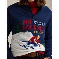 Men's Skier-Print Brushed Fleece Pullover Top