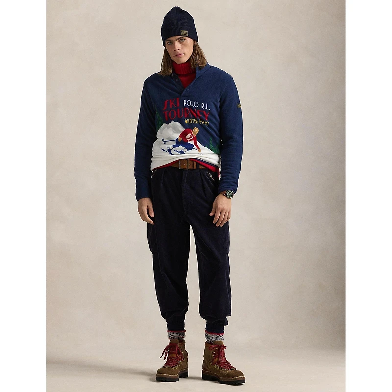 Men's Skier-Print Brushed Fleece Pullover Top