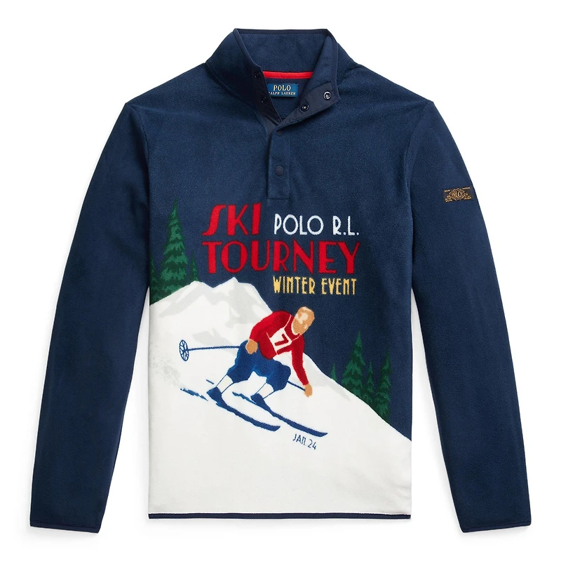 Men's Skier-Print Brushed Fleece Pullover Top