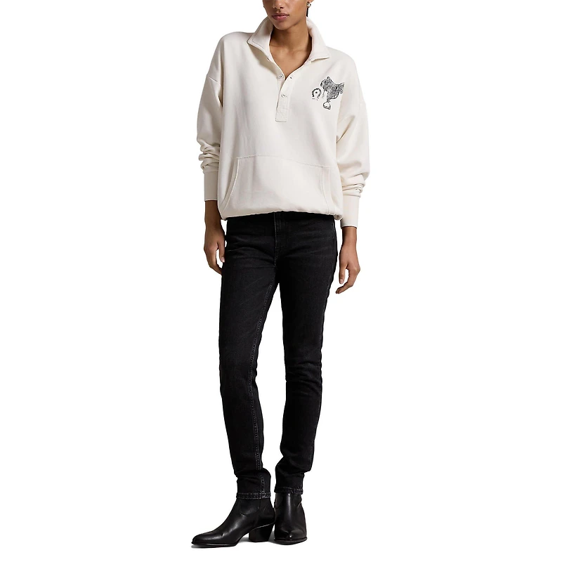 Women's Graphic Fleece Quarter-Placket Pullover Sweatshirt