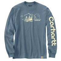 Men's Relaxed Fit Heavyweight Long Sleeve Mountain Graphic T-Shirt