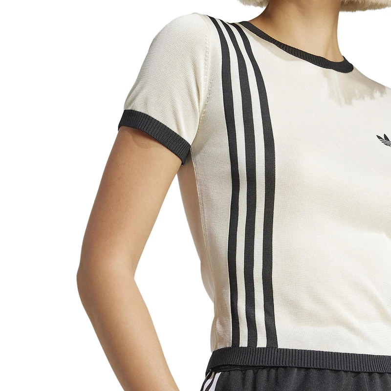 Women's Knitted 3-Stripes Short Sleeve T-Shirt