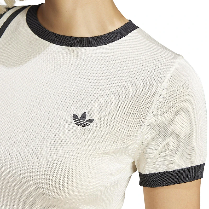 Women's Knitted 3-Stripes Short Sleeve T-Shirt