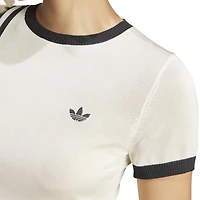 Women's Knitted 3-Stripes Short Sleeve T-Shirt