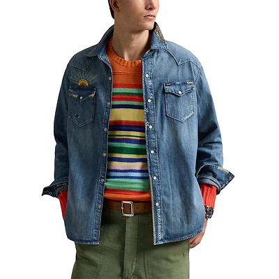 Men's Embroidered Denim Western Shirt