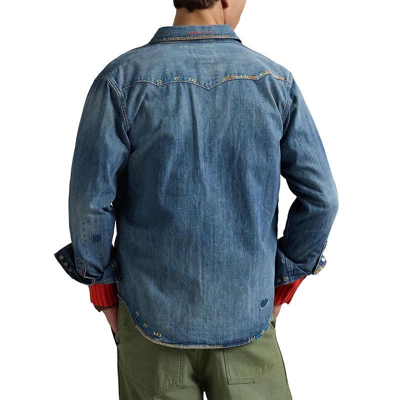 Men's Embroidered Denim Western Shirt